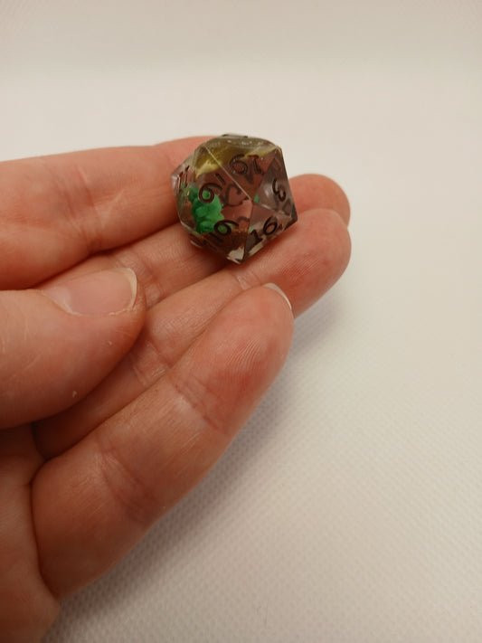 Dice D20 frog in a leaf